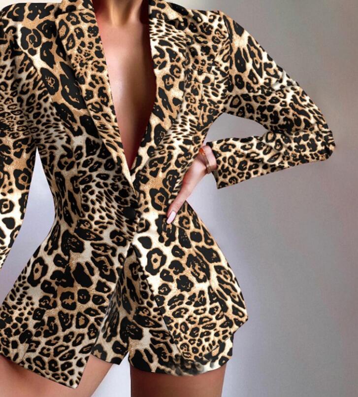 Designer Femmes à manches longues Blazer Floral Print Shorts Set Casual Piece Suit Sosts Femme Female Leopard Tenues de 2PC
