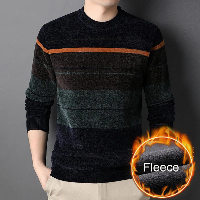 Fleece Sweater for Men Long Sleeve Autumn and Winter Warm Clothing Multi-color Printed Korean Male Sweater Loose Tops 240725