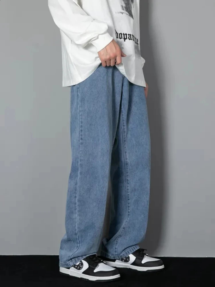 Jeans de mode masculine de style coréen couleur solide lâche droite large jambe décontractée pantalon long pantalon classique mâle 240725