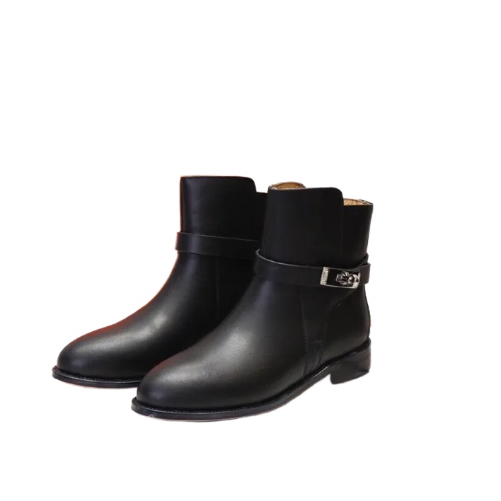 Boucle de qualité supérieure Bottes en cuir de veau noir Chaussures de marque célèbres Bottines Chaussures de créateur classiques Dames Apparteme
