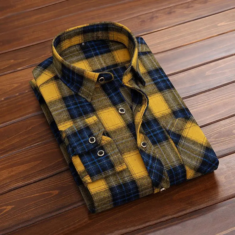 Spring and Autumn High Quality Regenerated Cotton Matte Plaid Long Sleeved Shirt Middle Aged Large Casual Pocket Shirt 240826