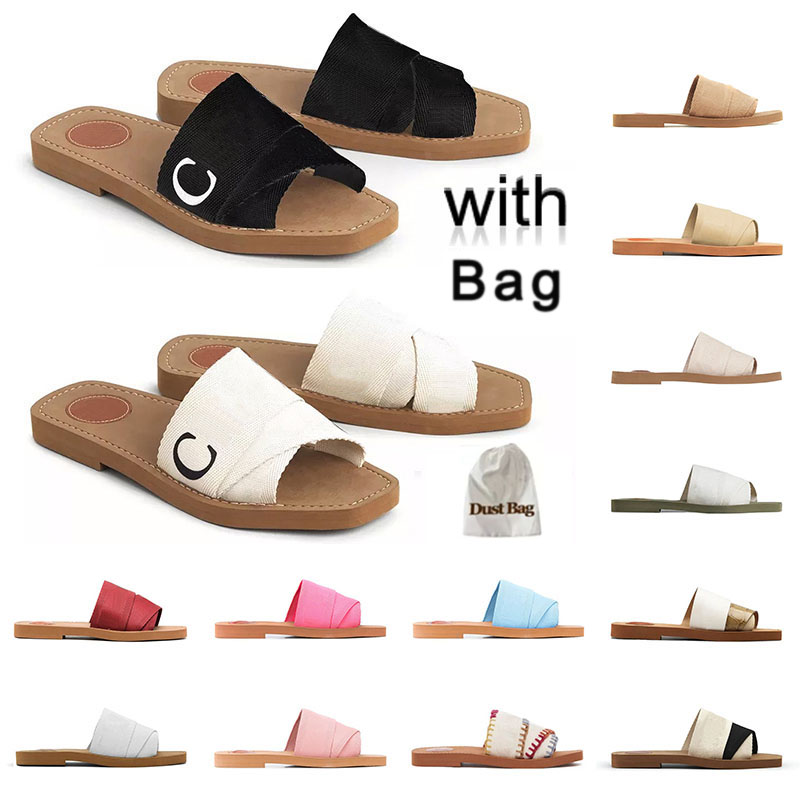 Luxurys Women Slippers Slides Famous Designer Sandals Woman White Black Grey Green Sail Pink Navy Blue flat mules woody Beach Slipper Outdoor Cas