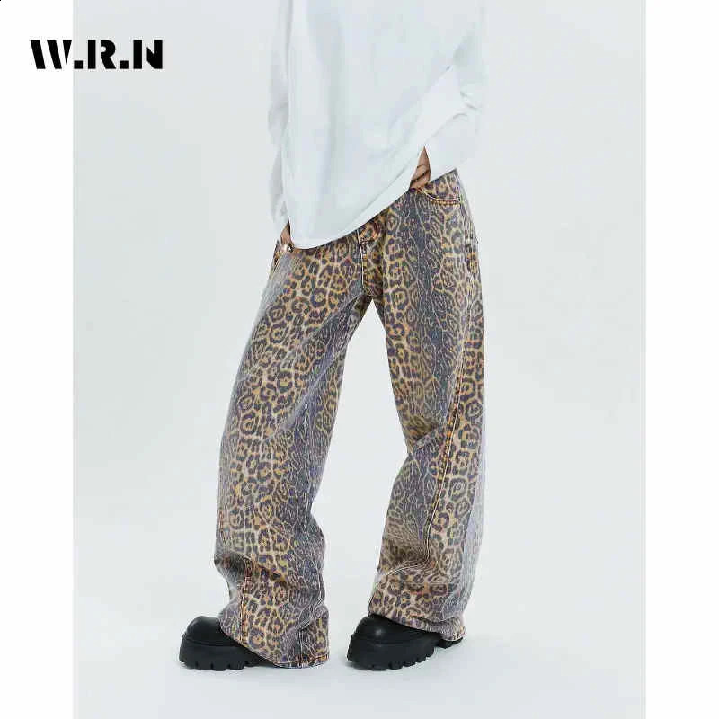 Womens Retro Wide Leg Baggy Casual Denim Trouser Harajuku Aesthetic High Waist Loose Jeans 2024 Spring Leopard Print Pants 240725