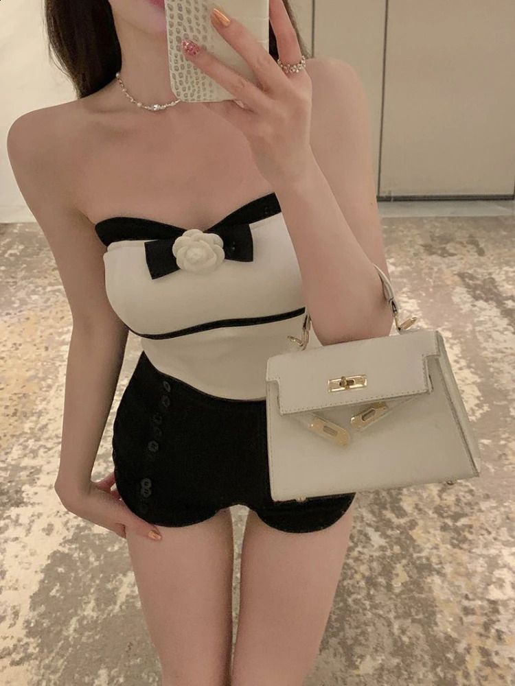France Floral Party Sexy Strapless Tops Women Off Shoulder Elegant Chic Slim Camisole Female Korean Fashion Casual Tank Tops 240726