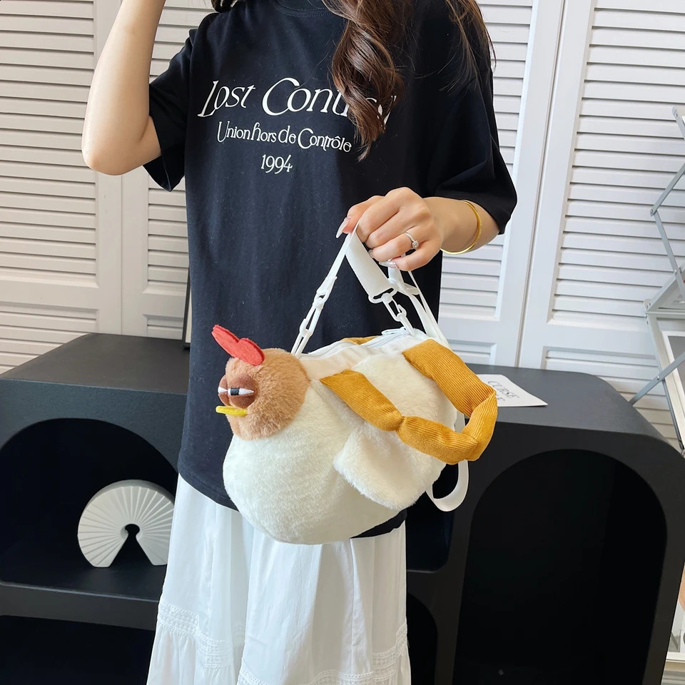 1Pcs fashion Cute stuffed Shoulder Bag Big Rooster Handbag All-match Funny Crossbody Bag 240726