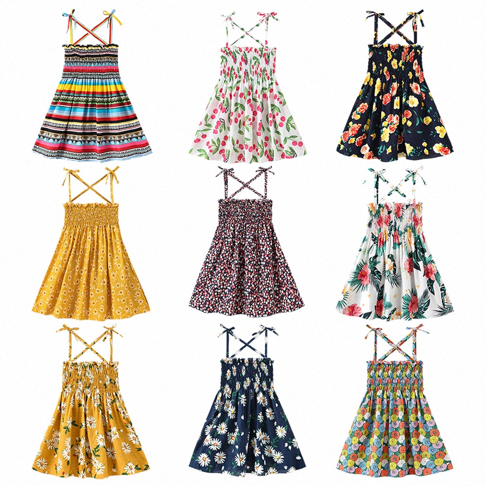 Girls Dresses Summer Kids Clothes Camisole Vest Skirts Toddler Youth Vacation Style Beach Skirt Children Clothing Causal Sweet Printed Princess D-image-1006688070