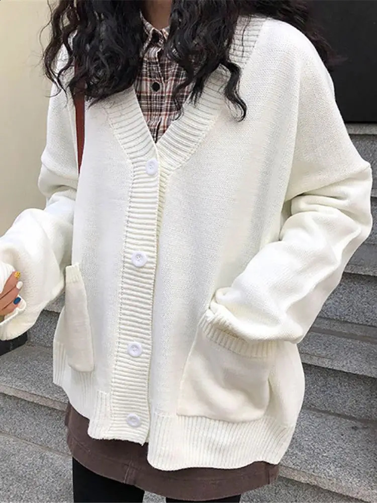 Pull en tricoté cardigan vneck manches longues mode femelle femelle automne élégant vert brun rouge blanc noir gris gris rose 240725