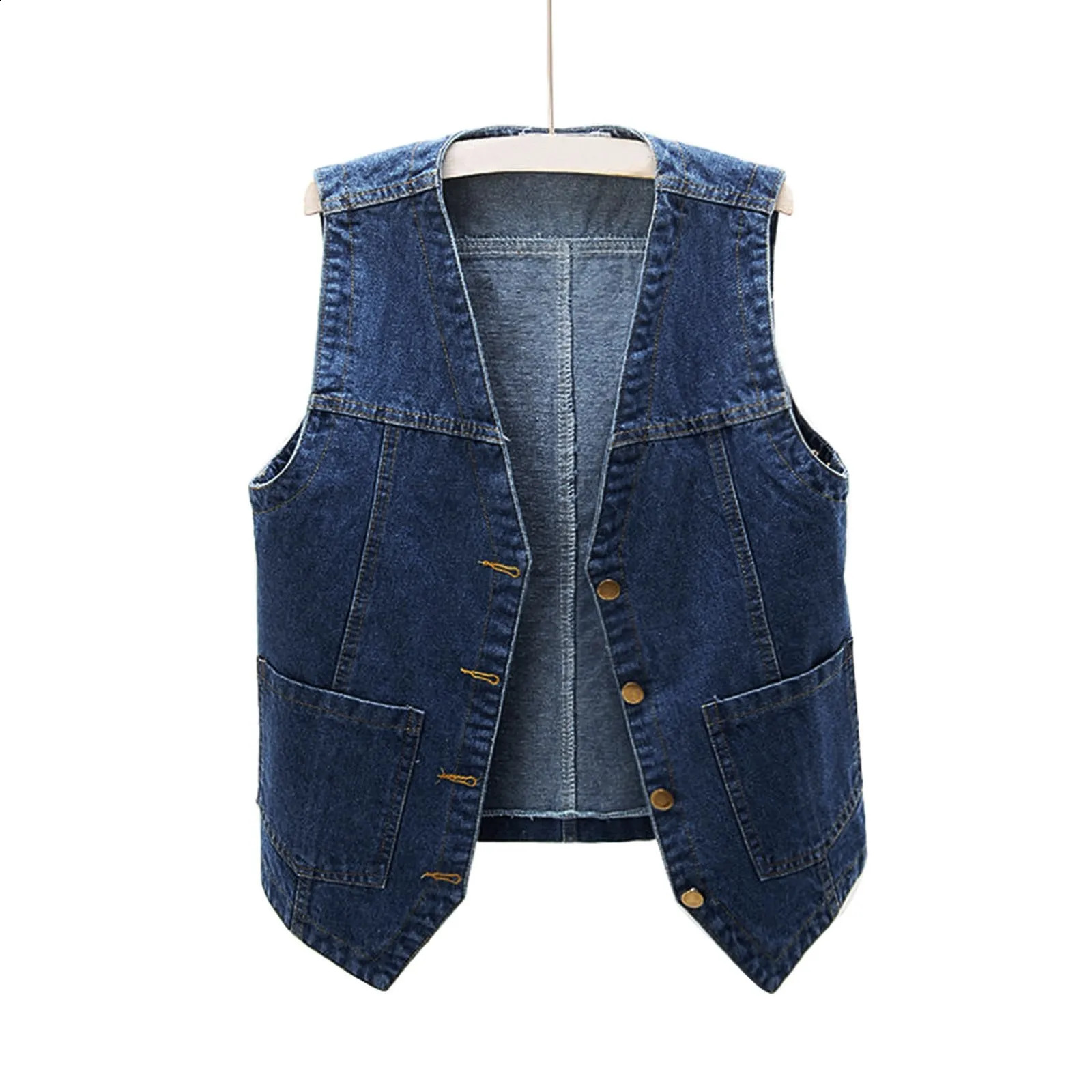 Denim Sleeveless Vest Womens Button Down Jean Jacket V Neck Casual Fashion Coats Female Pockets 240725