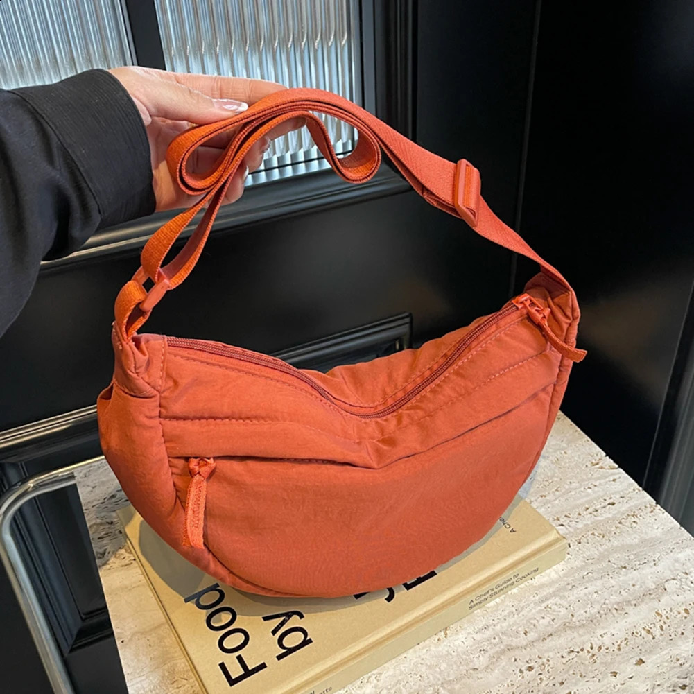 Casual Solid Large Capacity Crossbody Bag Cotton Dumpling Bag High Quality Nylon Crescent Bag Women Fashion Half Moon 240823