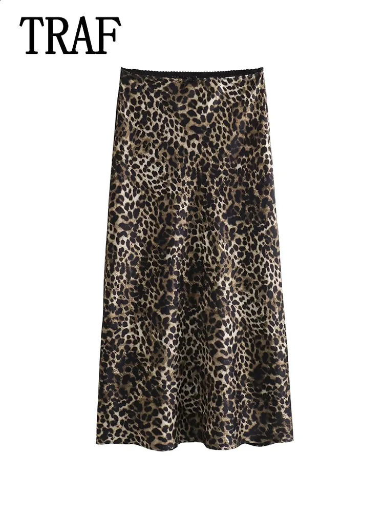 TRAF Women Vintage Chic Leopard Skirt 2024 Fashion Spring Summer Holiday Zipper Long Straight 240725