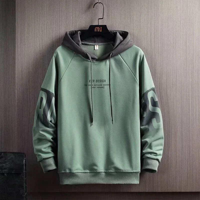 Sweat-shirt pour hommes imprimé à vêtements de vêtements mâles verts Hoodies à capuche épissées à Harajuku mode chaud hiver coréen style s emo 24