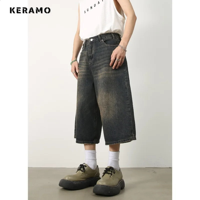 Womens Retro Wide Leg Baggy Casual Denim Shorts Harajuku Aesthetic High Waist Loose 2024 Summer Fashion Punk 240725