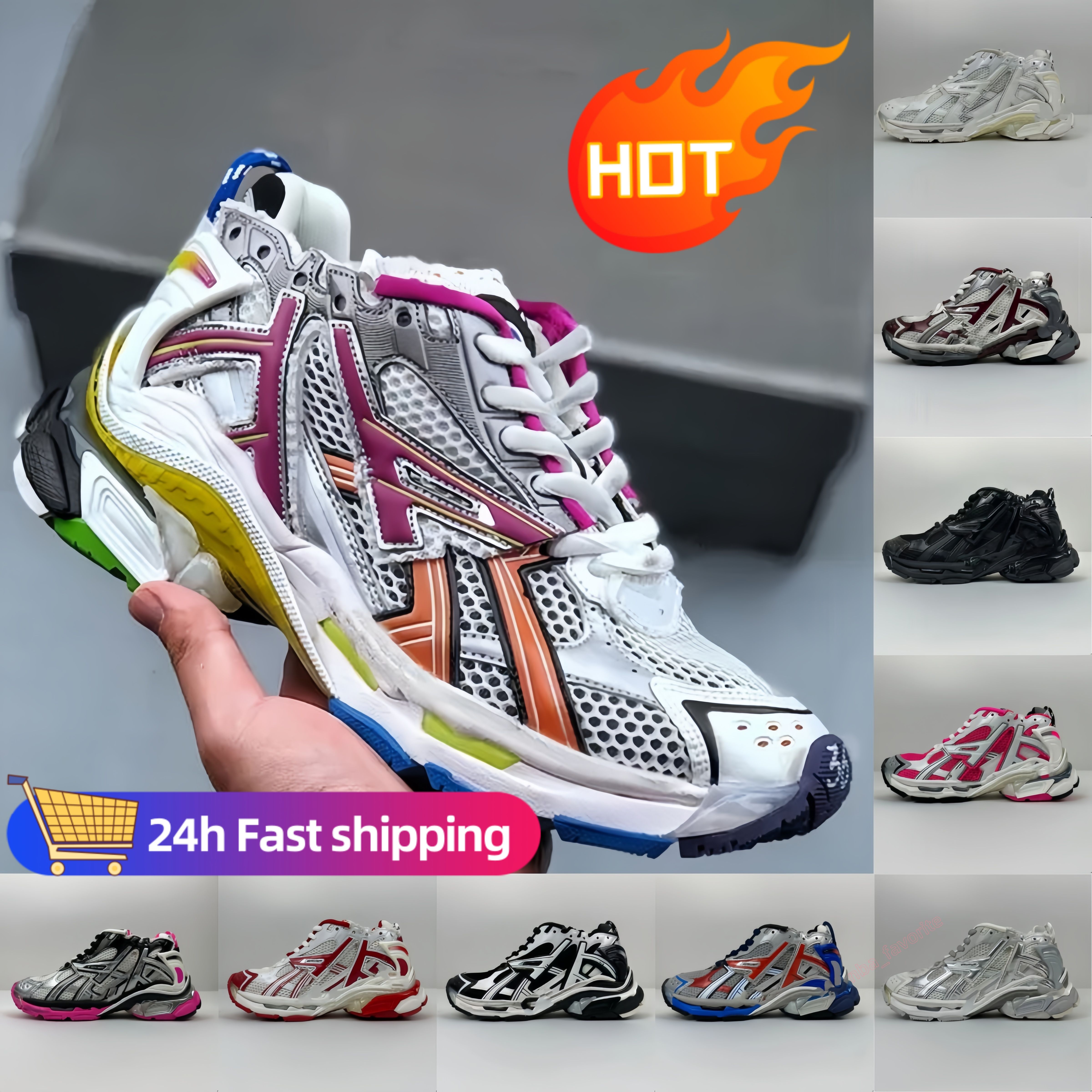 2024 Track3 Sneakers 7.0 Chaussures décontractées Plateforme de créateurs de la plate-forme Graffiti Blanc Black Déconstruction TRANSMIT FEMMES M