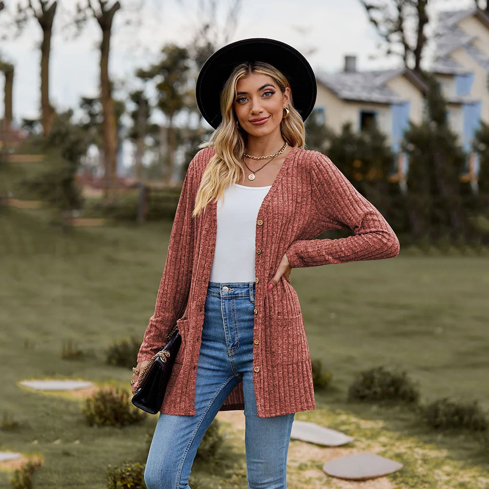 Printemps automne femmes Cardigans décontractés SXXL tricoté à manches longues pull col en V femme pull manteau ouvert Cardigan 240725
