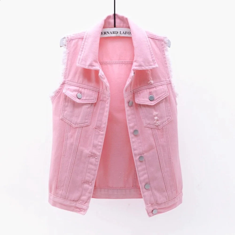 Multicolor Denim Vest Womens Short Spring and Summer Slim Fit Raw Edge Sleeveless Jacket Ripped Cardigan Top 240725