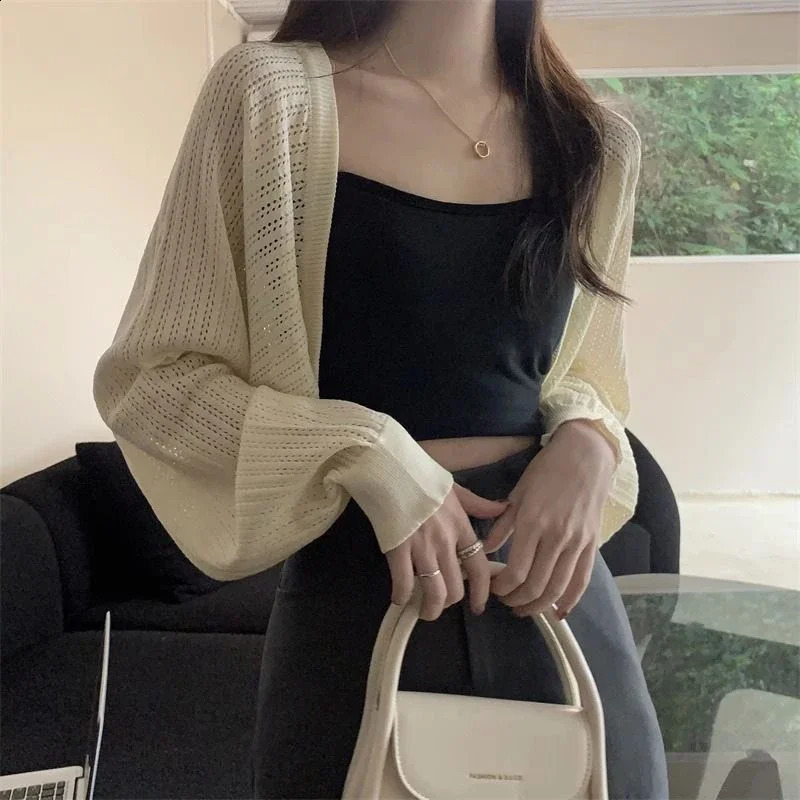Crème solaire Crop tricot cardigan femmes de style coréen coloride couleur cardigan manteau femme femme simple smock à manches longues tops 24072
