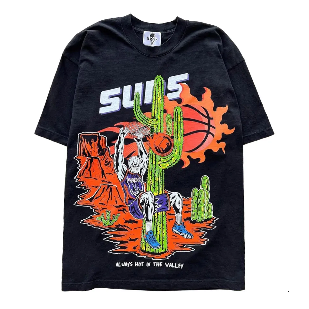 Trendy Brand Anime Printed Clothing Men Y2k Gothic Punk Style Oversized T-shirt Retro Versatile Short-sleeved Tops Women