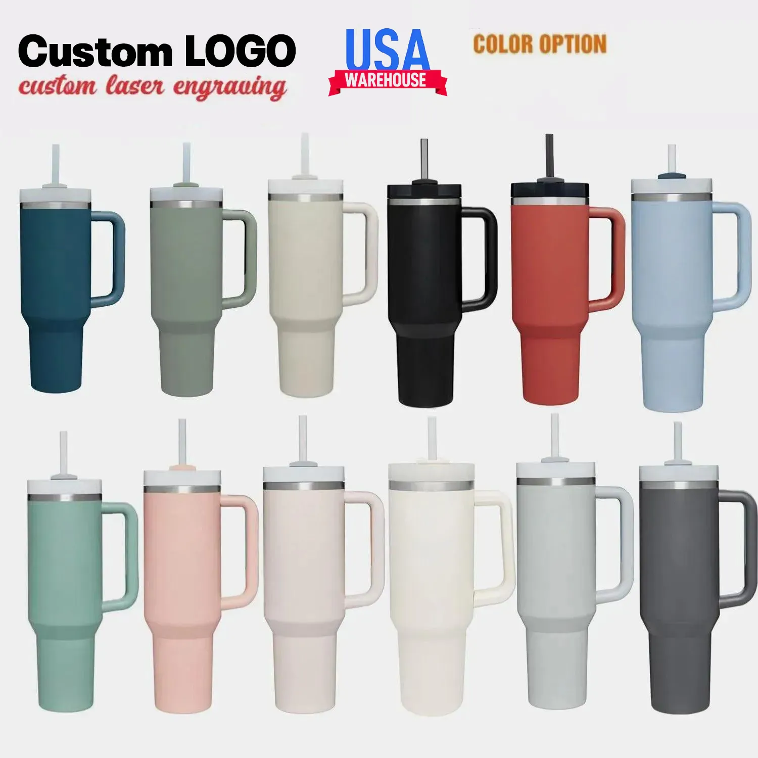 1pc H2.0 40oz Stainless Steel Tumblers Cups With Silicone Handle Lid and Straw 2nd Generation Car Mugs Vacuum Insulated Water Bottles-image-854190128