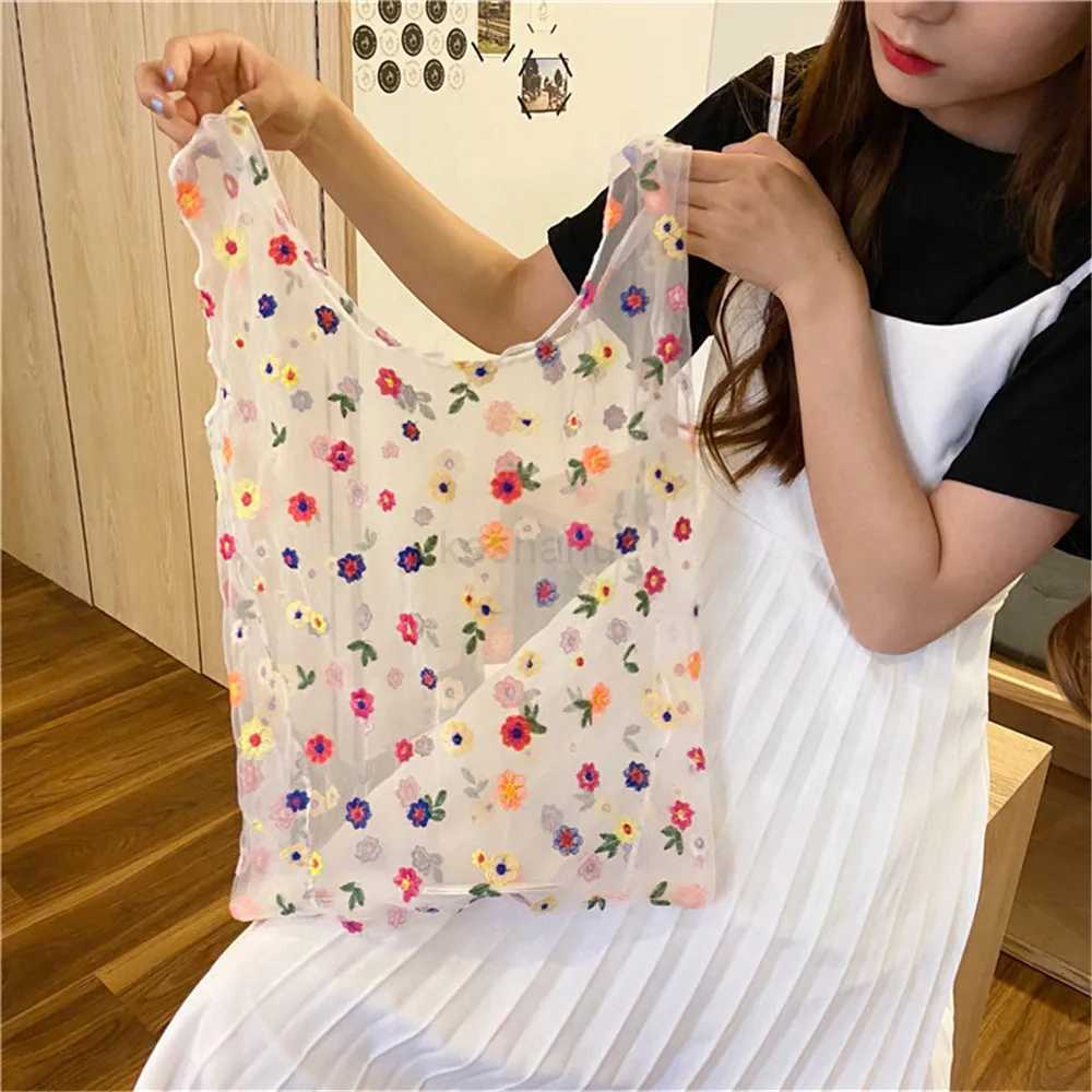 Female Foldable Shopping Bag Eco Reusable Tote Bag Recycle Floral Fruit Vegetable Grocery Shoulder Bags Sac Fourre Tout FemmeXJ240727