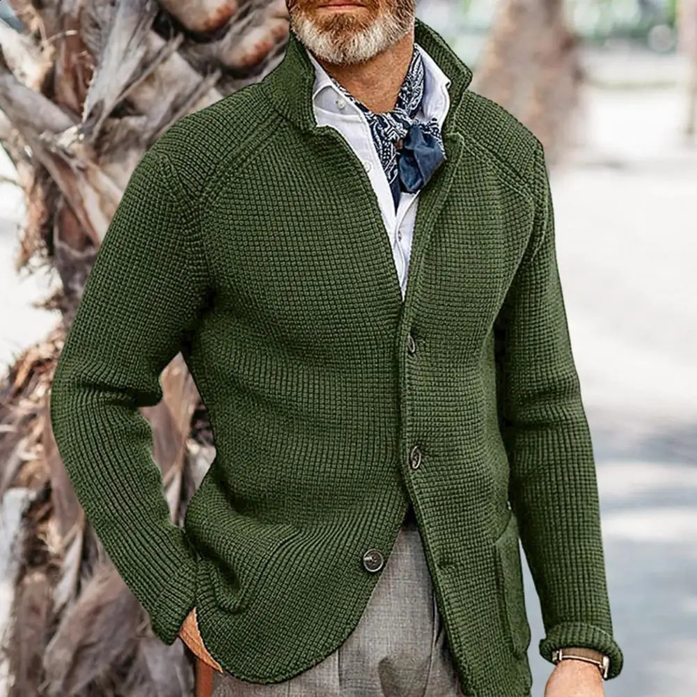 Mens outerwear cardigan wool sweater formal jacket knitted loose casual wear party single chest thick 240726
