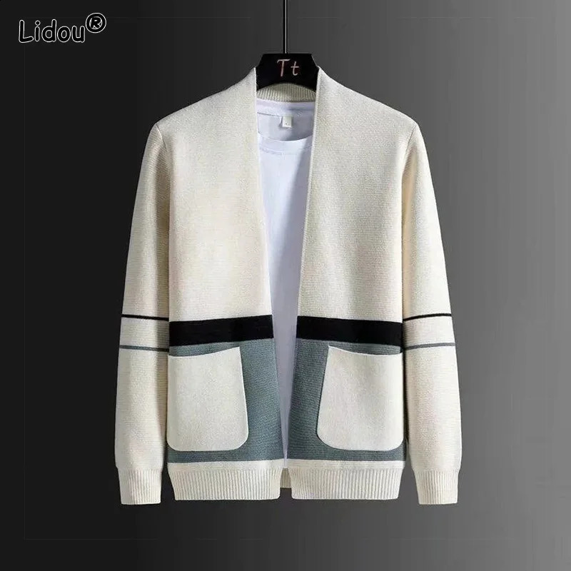 Patchwork Color Sweaters Long Sleeved Slim Comfortable Casual Autumn Winter Allmatch ity Cardigan Mens Clothing 240824