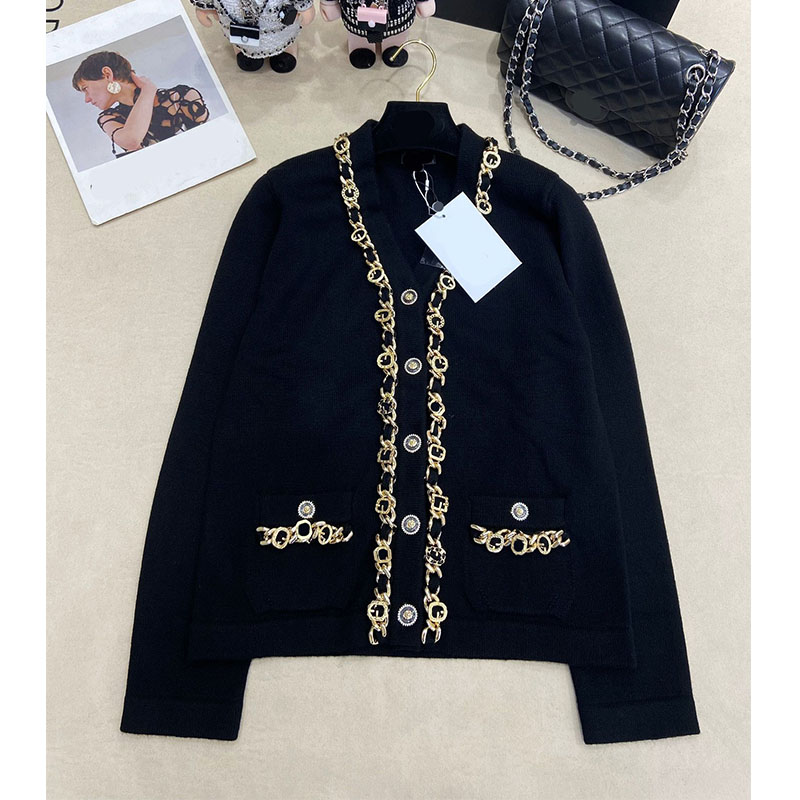 Chandail de femme Designer 2024 automne hiver noir or ain tricot cardigan tallon manteau de bouton à manches longues poches hétéro xcey