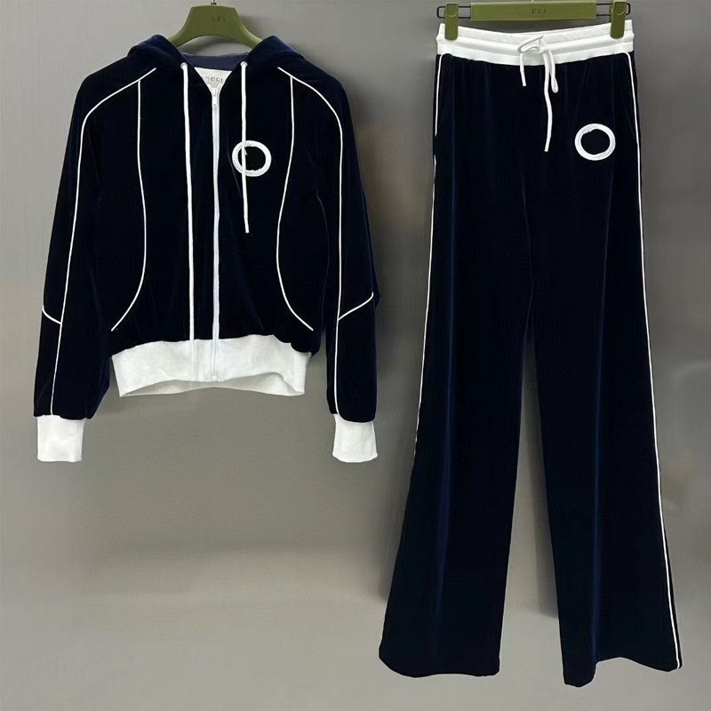 SS24 new suit womens designer set sweatshirt sweatpants long velvet letters spring and autumn tops and bottoms 2 in 1 S-XL