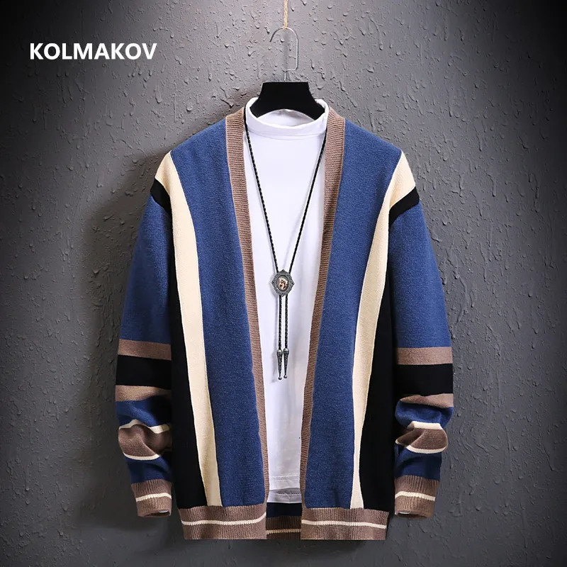 SpringAutumn Open Fleece Mens Sweater Fashion Warm Slim Knitted Hoodie Coat Size M3XL 240726