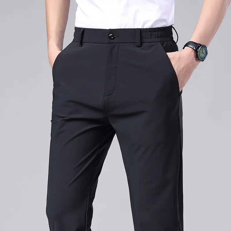Pantalon décontracté d'été pour hommes Business Thin Business Slim Fit Taonte élastique coréen classique noir gris bleu style masculin 240726