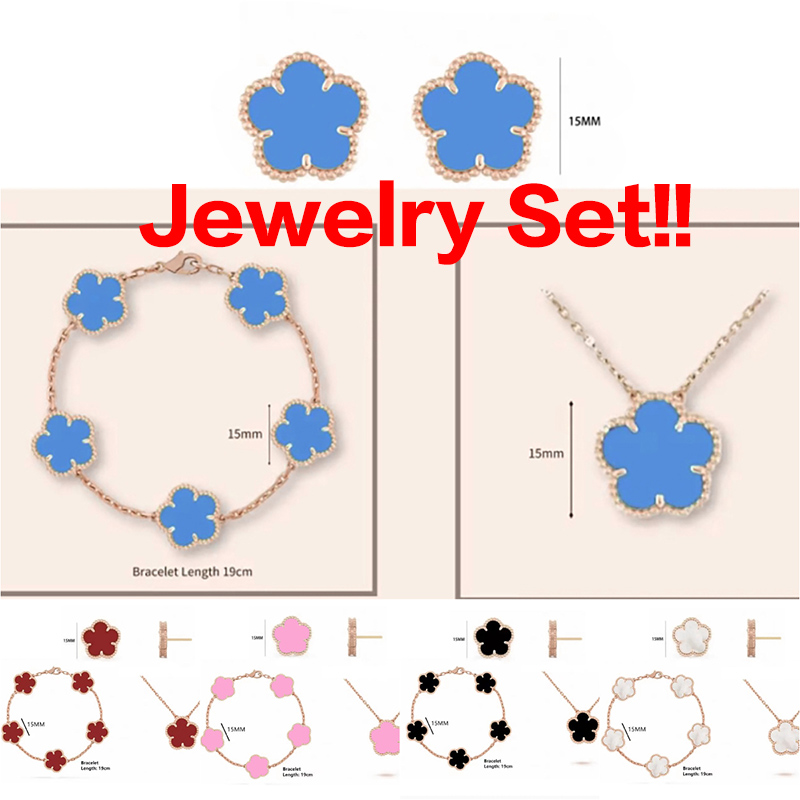 Braceuse Bracelet Jewelry Set Designer Bijoux Femmes Boucles d'oreilles Stud 15 mm Rose Silver Ensemble Collier Collier Bracelets ONYX ONYX Mothe