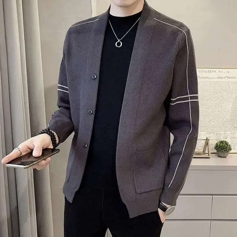 Cardigan noir pull en laine pour hommes veste tricotée veste vneck 2024 manteau tendance folie fun x a 240726