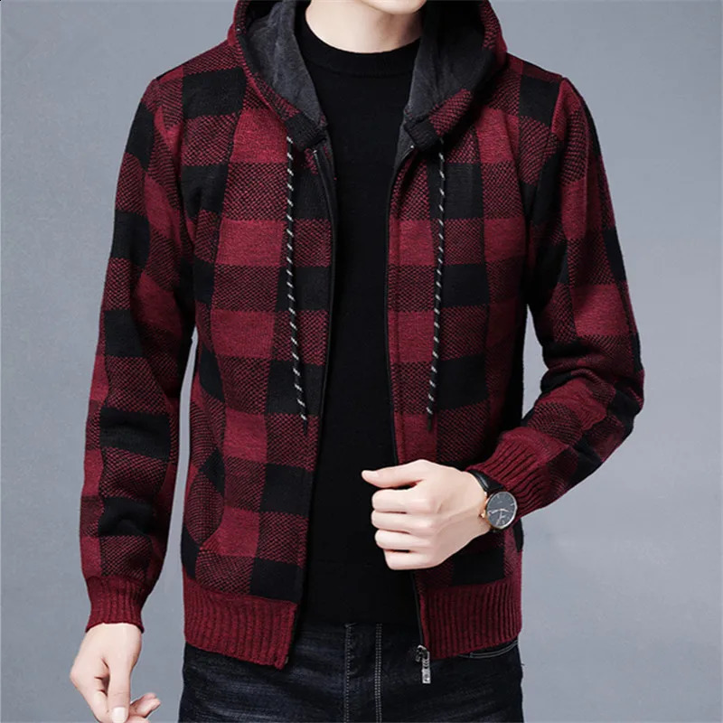Veste de pull d'automne et d'hiver à capuche à soupe de tissage à la glissière en laine de laine à tisure simple 240726