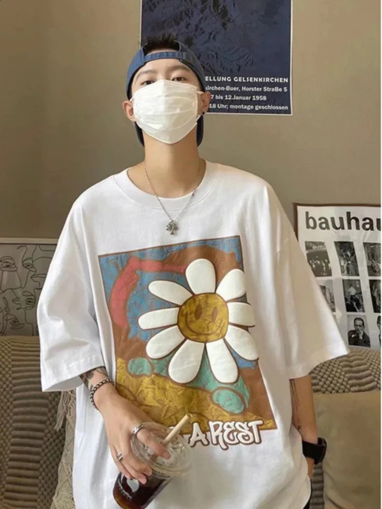 Tshirt lâche décontracté d'été pour hommes à manches courtes 100 Coton Pure Coton Summer Hiphop Fashion Trend 240726