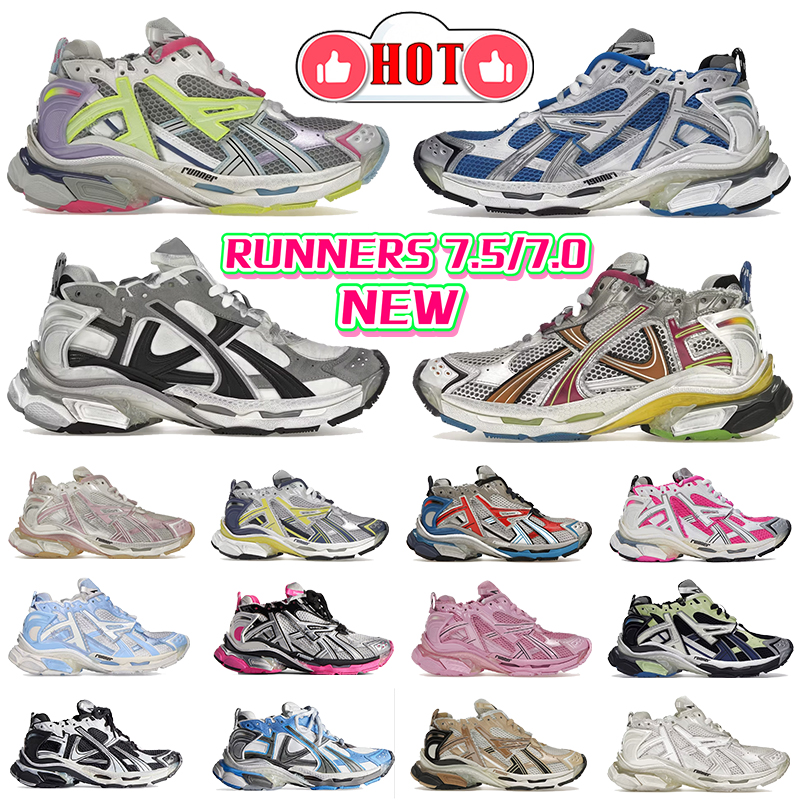 Luxury 7.0 Runner Sneakers Mens Designer Chaussures Paris coureurs 7.5 Trainers Men Femmes Platage Sneaker Flats Daddy Chaussure Gris blanc noir