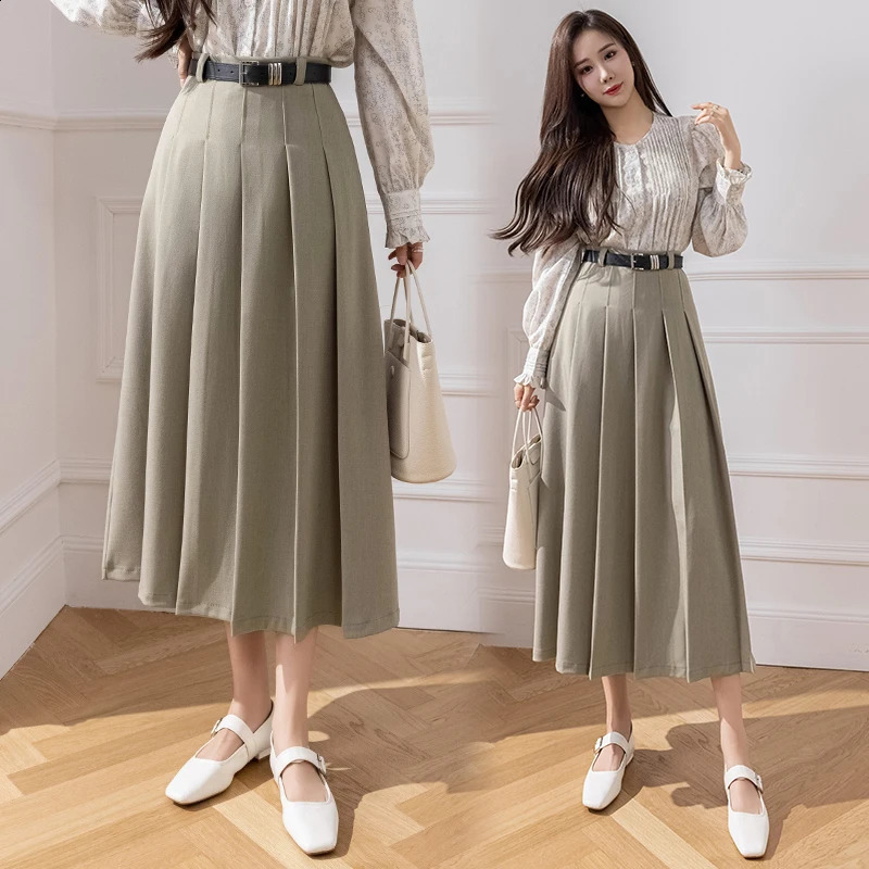 Robe de bal de mode de printemps Longue jupe femme élégante taille haute taille A-line jupes plissées jupe de costume décontracté 240729