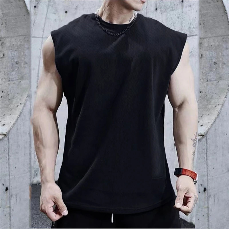 Summer Plain Mens Fitness Singlets Loose Mesh Tops Bodybuilding Tank Top Men Gym Clothing Sporting Oversized Muscle shirt 240729