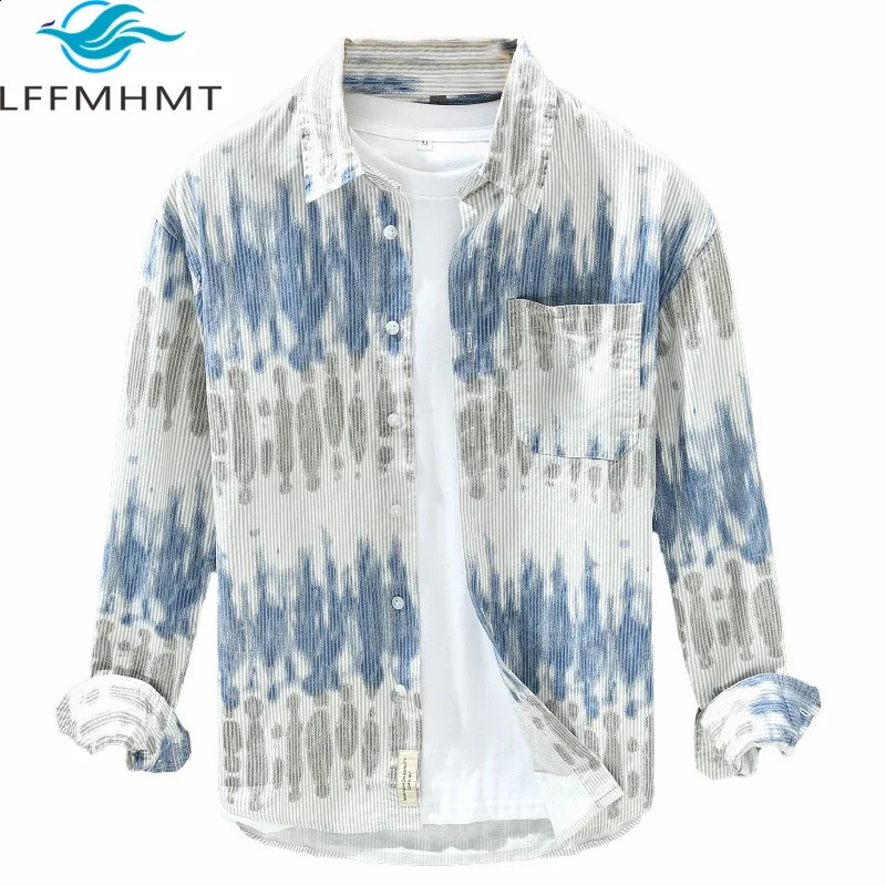 128 100% Cotton America Style Vintage Printing Casual Loose Shirt High Quality Spring Fashion Long Sleeve Chest Pocket Tops Male 240729