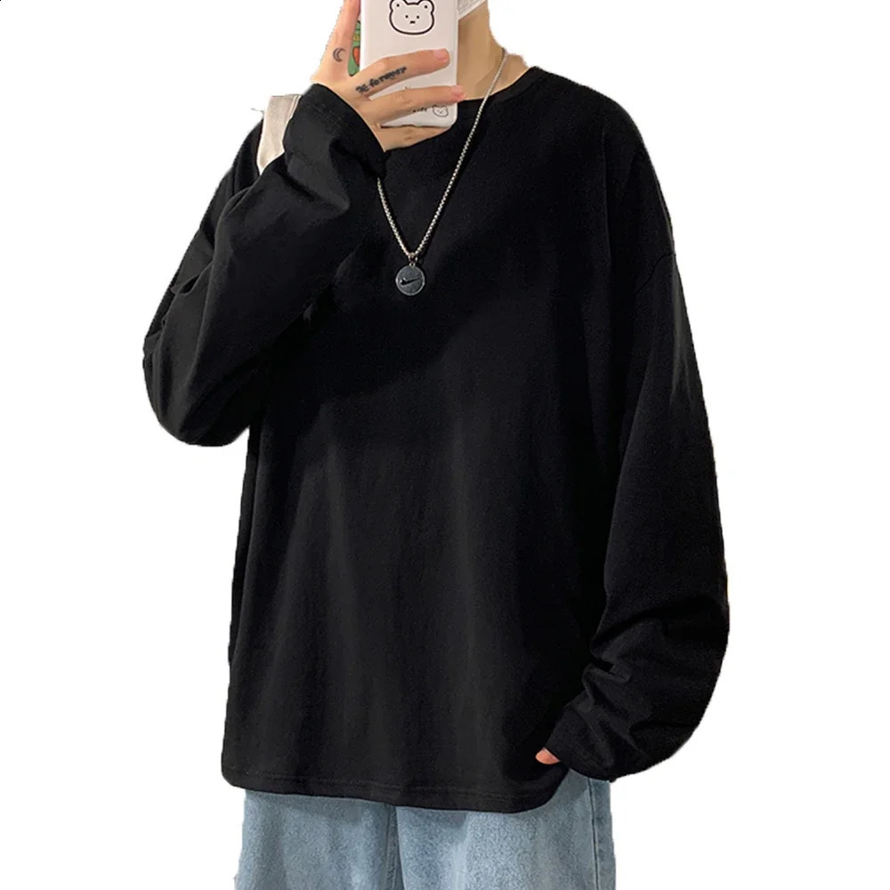 100% coton oversize mens women t-shirt man manches longues purs couleurs t-shirts t-shirts pour mâles tops femelles 240729