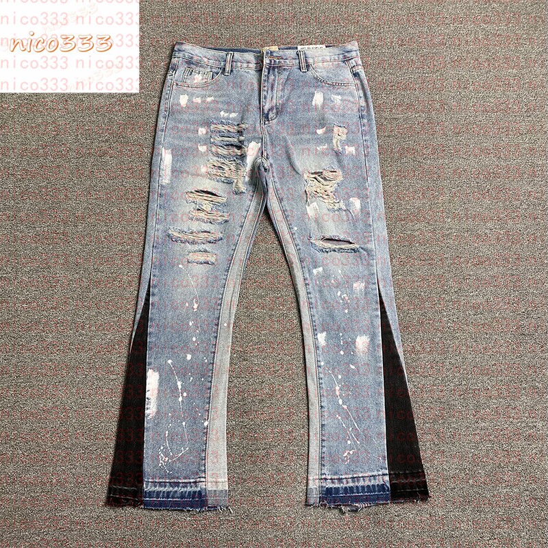 GA Depts broken holes splash ink splicing color washed retro loose men and women casual fashion straight jeans flare pants