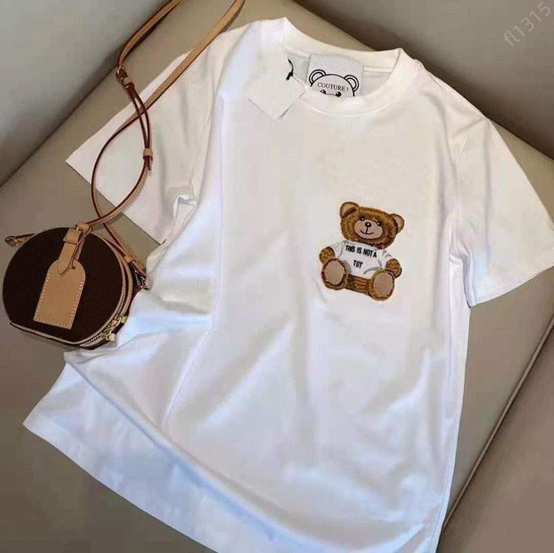 Tops pour femmes t-shirts d'été Nouveau t-shirt Flocks en trois dimensions Cartoon ours lettre broderie à manches courtes en vrac pour hommes et