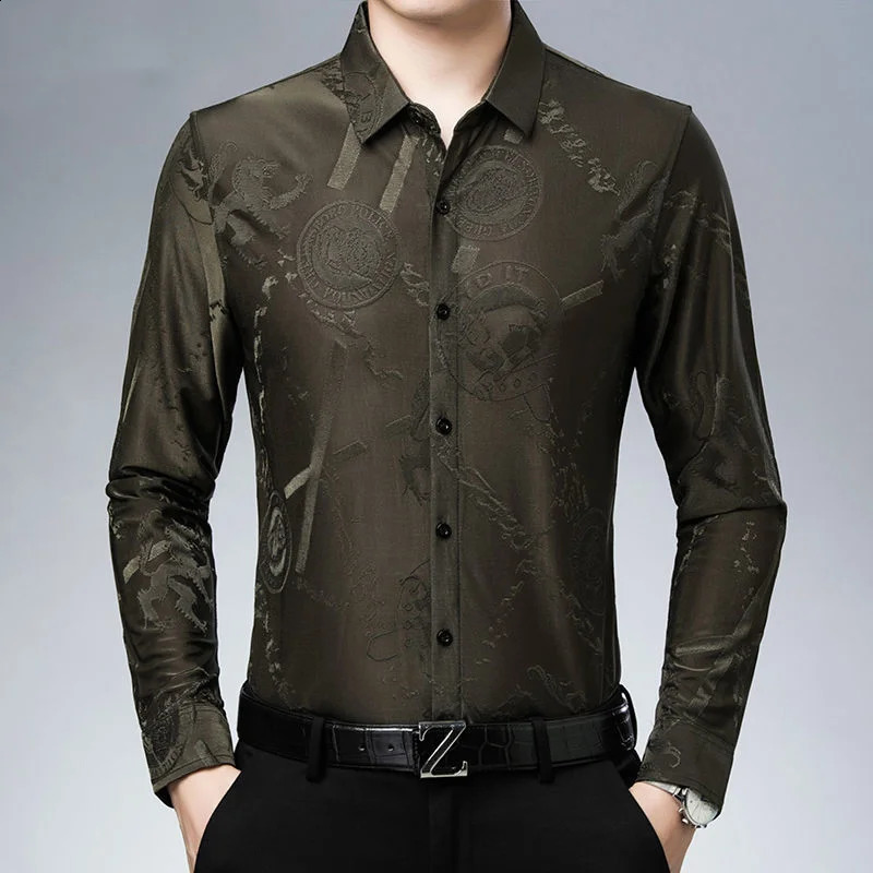 Vintage Male Clothes Long Sleeve Shirt Spring Autumn Streetwear Fashion Mens Thin Lapel Loose Daily Casual Business Tops 240729