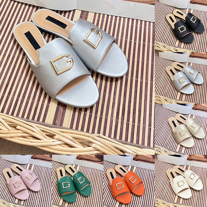 Designer Slippers For Womens Ladies Fashion Luxury Leather Flat Heels Slides Sliders Brown Black Summer Room Outdoor Sandals Mules claquette Shoes f