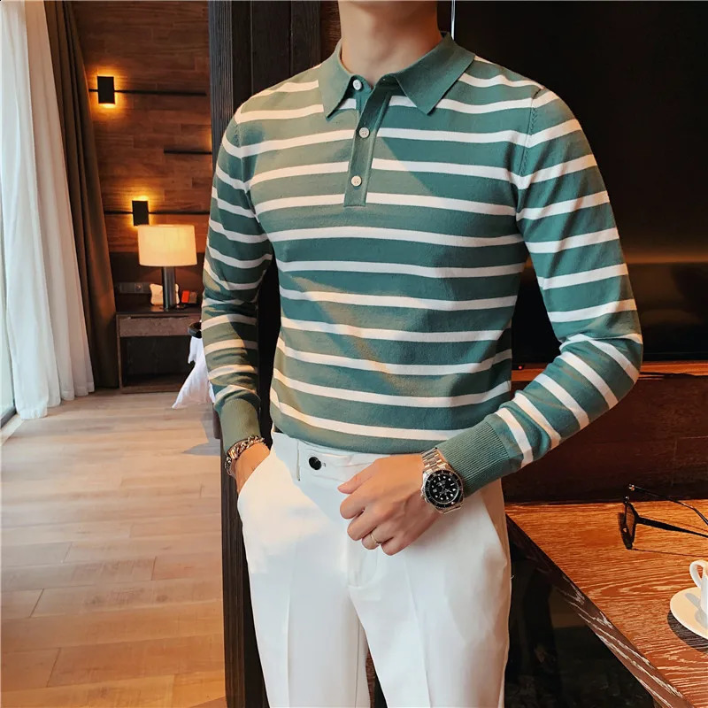 100% coton mâle pur mâle Slim Fit Polo à manches longues Polo Polo Polo Polo Tops S-3XL 240729