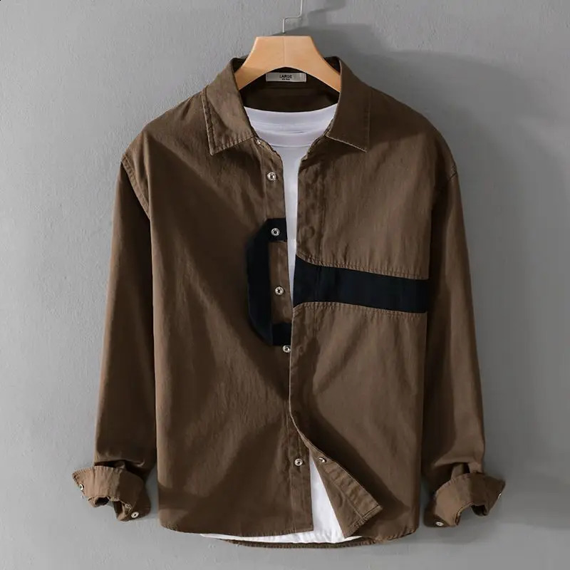 Spring Autumn Fashion Vintage POLO Collar Long Sleeve Blouse Mens Clothing Single Breasted Casual Loose Simplicity Y2K Shirts 240729
