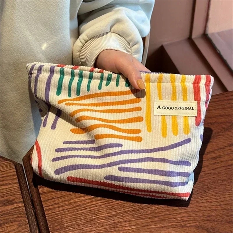 Women Travel Cosmetic Bag Fashion Corduroy Clash Color Striped Makeup Pouch Beauty Storage Cases Make Up Organizer Clutch Bags 240729