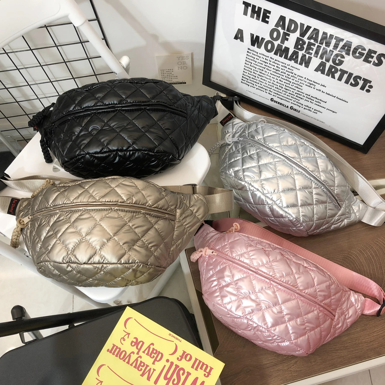 Champagne Handbag Large Capacity Womens Waist Bag Waterproof Nylon Fanny Waist Pack Travel Crossbody Chest Bag Banana Hip Bag 240729