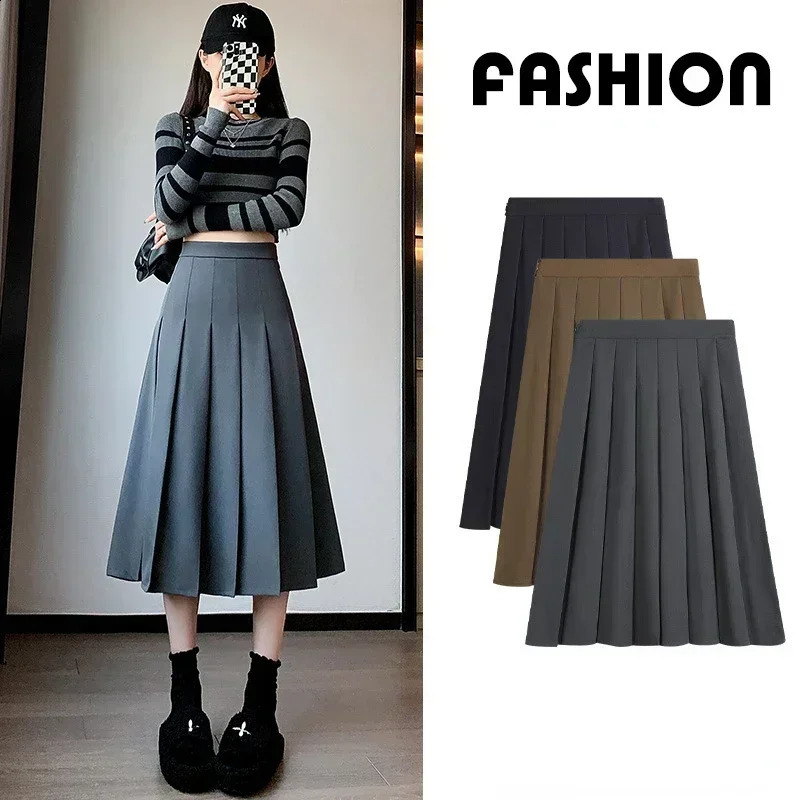 Couleur solide d'automne et d'hiver jupes plissées de mode coréenne Fomes de taille pour femmes