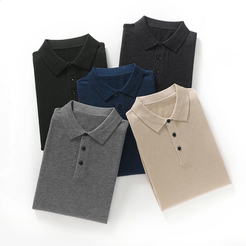 Mentes Summer Summer Polo Neck Tripted Kirt / Mens Mens Casual Short Knited Trithed Pull T-shirt en laine 240729