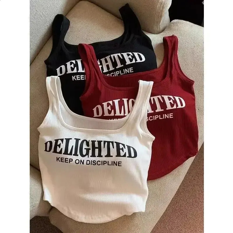 French Sweet And Spicy Hundred Letter Printed Sexy Camisole Tank Tops Chest Pads Womens Summer Tank Top 240729