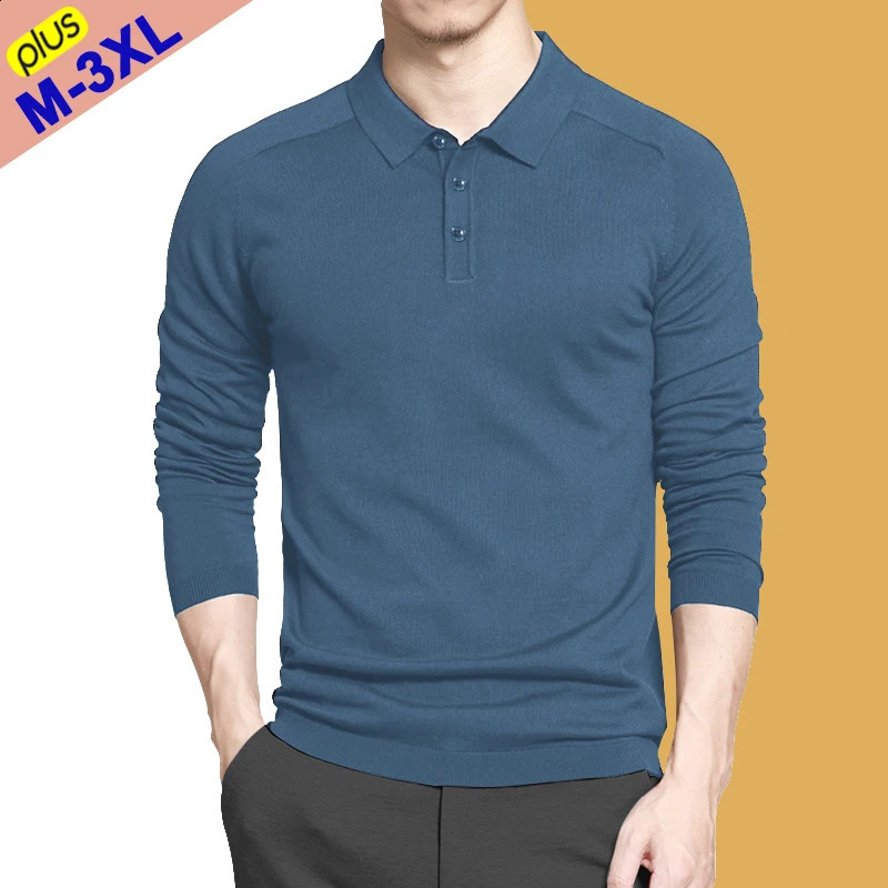Autumn Polo Shirts Men Sweaters Simple Style Knitted Long Sleeve Pullovers Slim Fit Business Polo Male Spring Winter S-3XL 240729